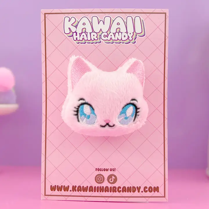 Vaaleanpunainen kissa pehmohiuskoriste - Kawaii Hair Candy - Image 2